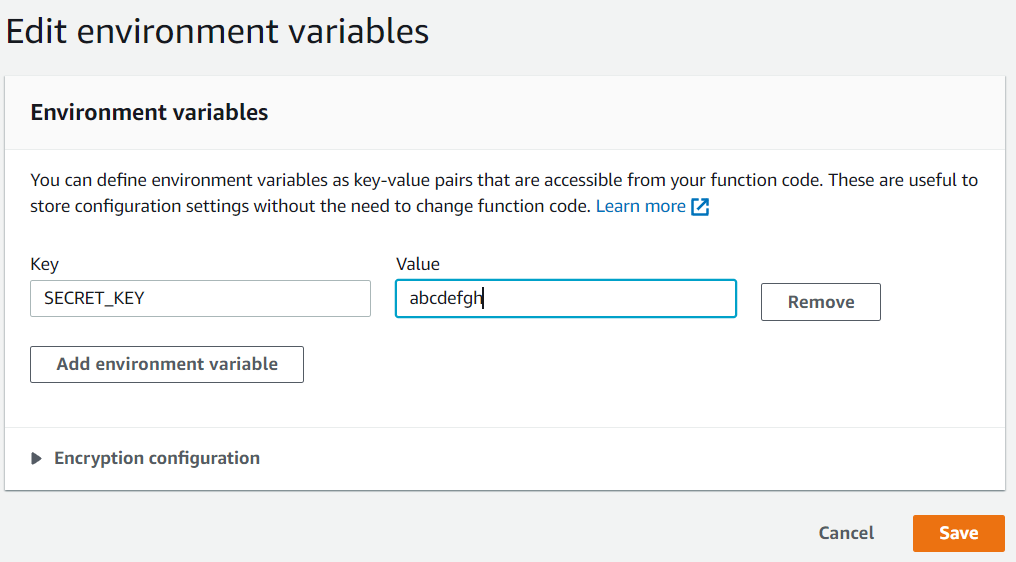 Adding Environment variables in the console